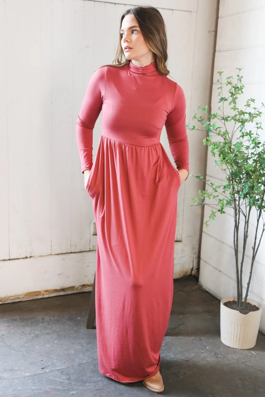 Marsala Solid Pocketed Dress (3pc)