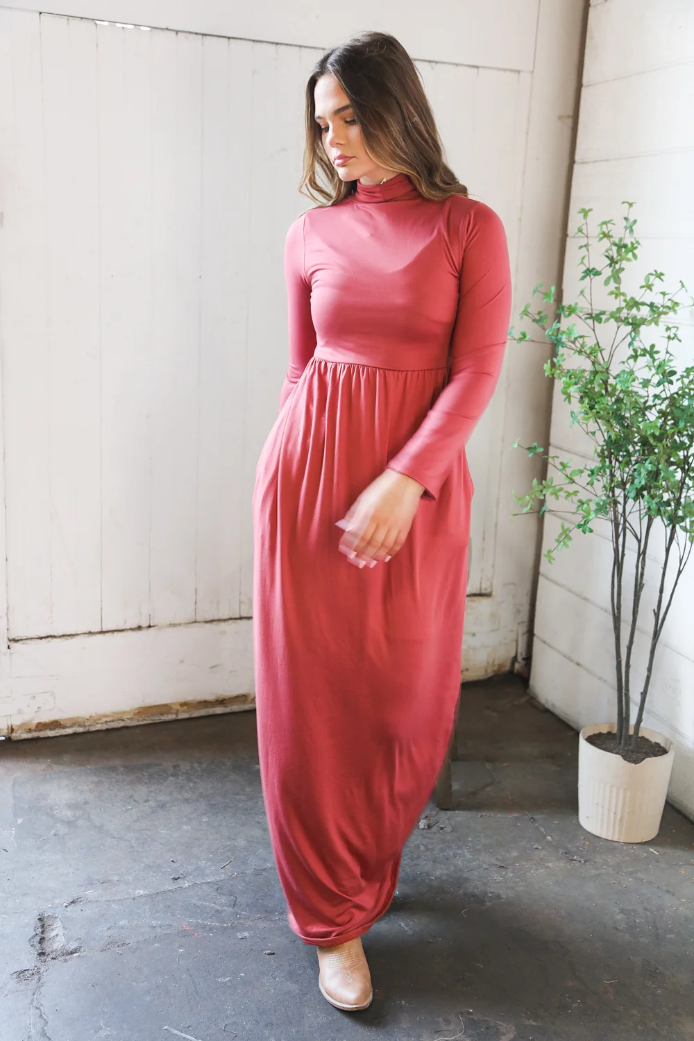 Marsala Solid Pocketed Dress (3pc) - Image 2
