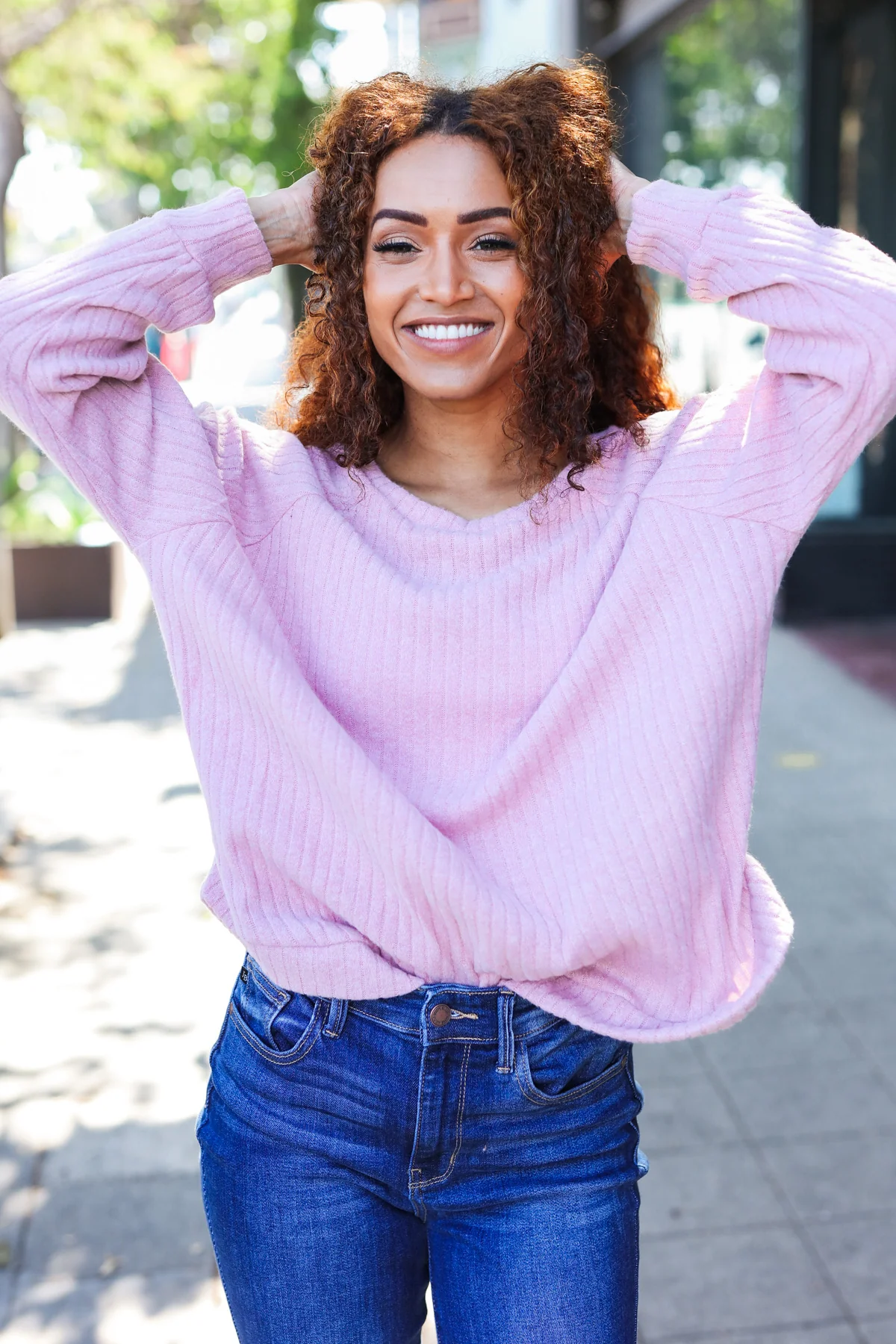 Mauve Brush Ribbed Sweater - Image 6