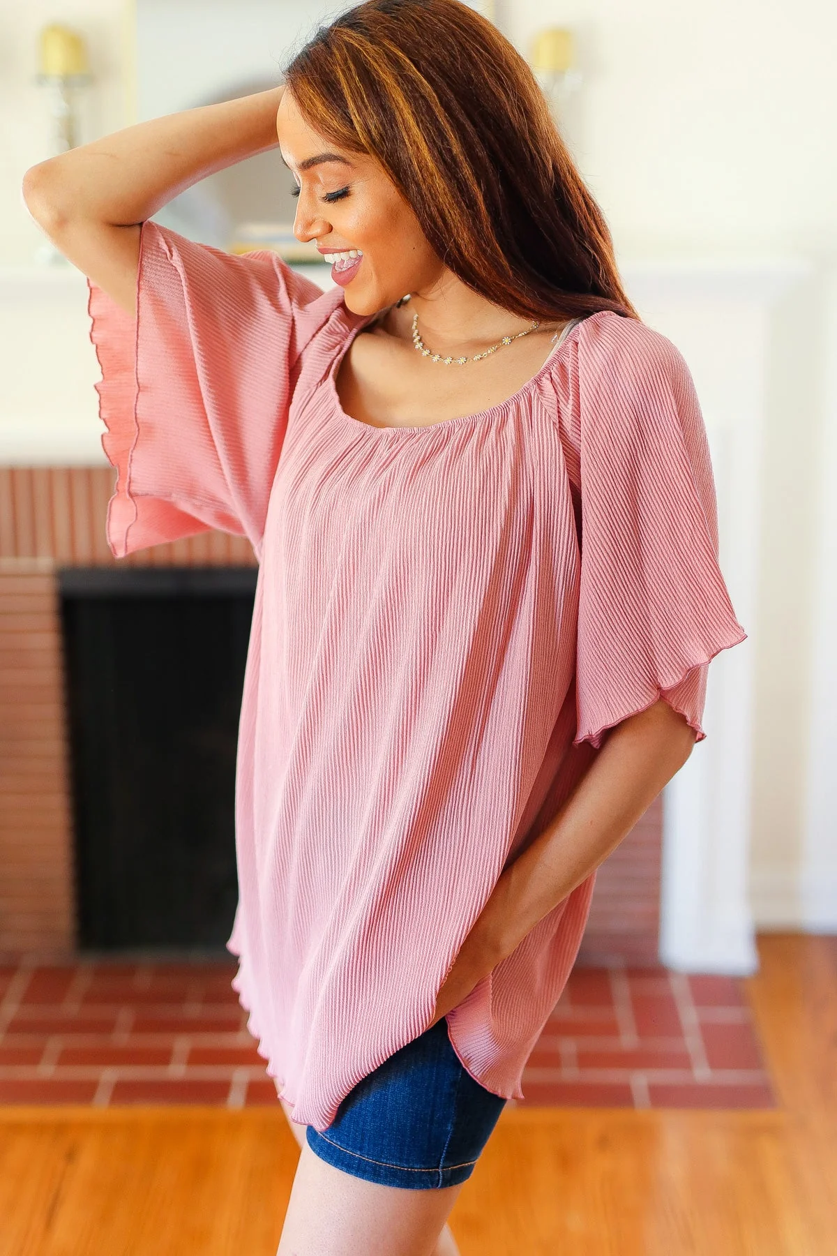 Mauve Crinkle Fabric Loose Fit Blouse - Image 3