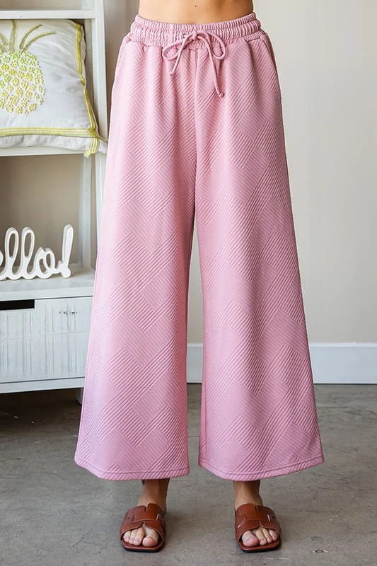 MAUVE SOLID COLOR TEXTURED CROPPED PANTS