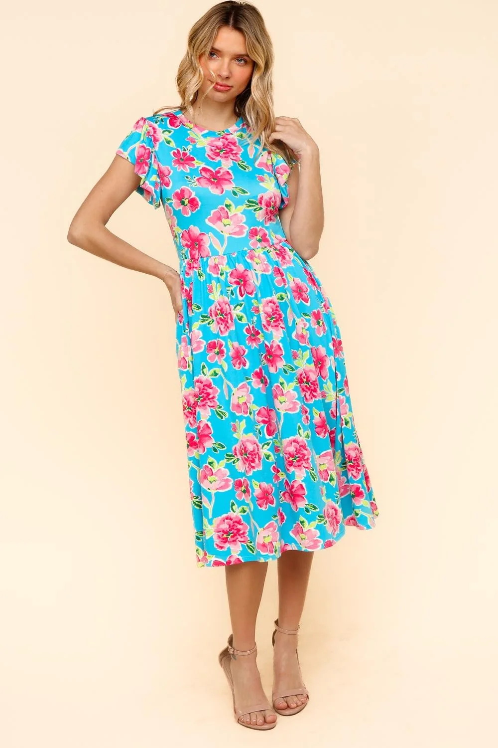 MIDI BABYDOLL DRESS W/ FOLDED RUFFLE SLEEVES - Image 3