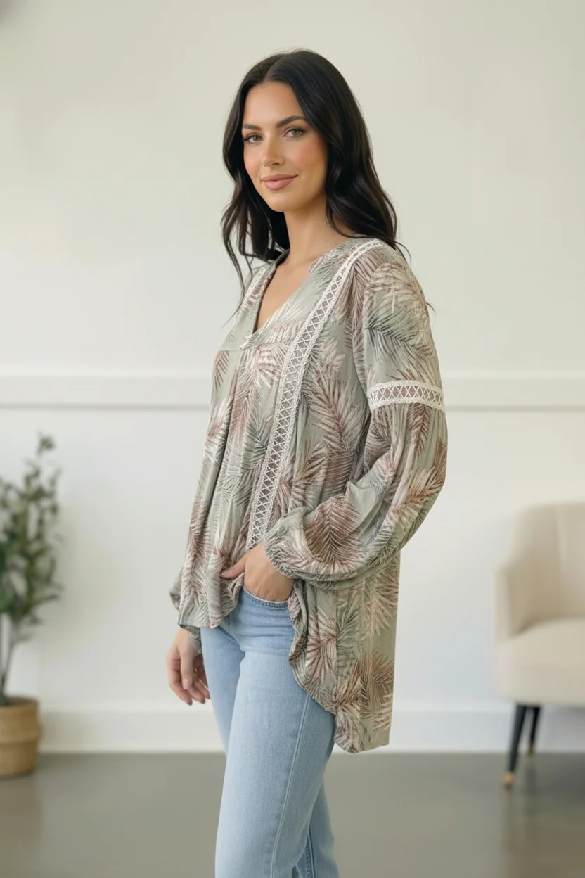 Mint Crochet Tropic Print Blouse - Image 3