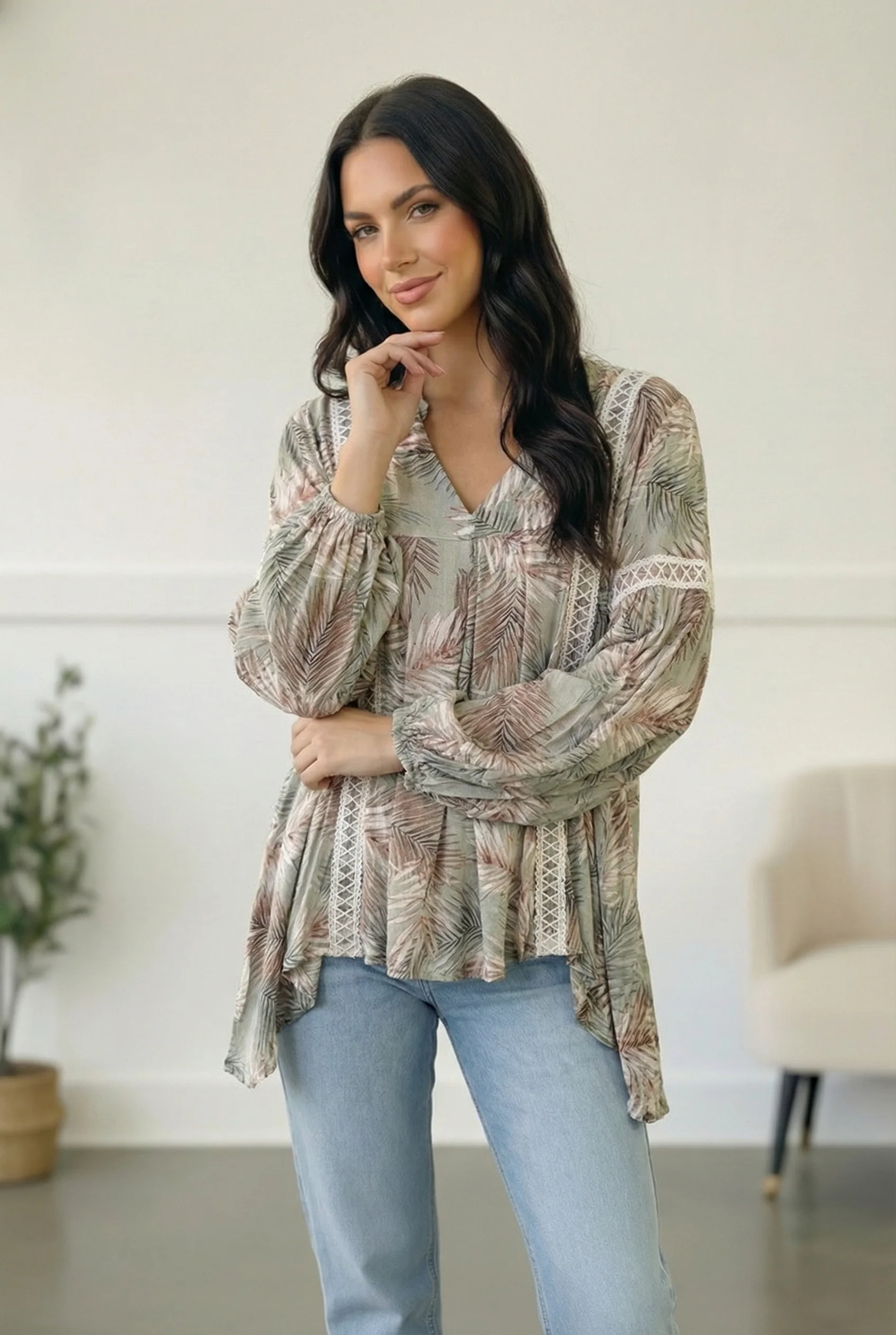 Mint Crochet Tropic Print Blouse - Image 4