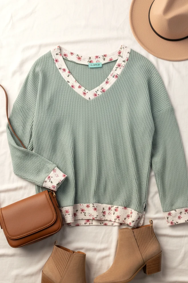 Mint Floral Thermal Top