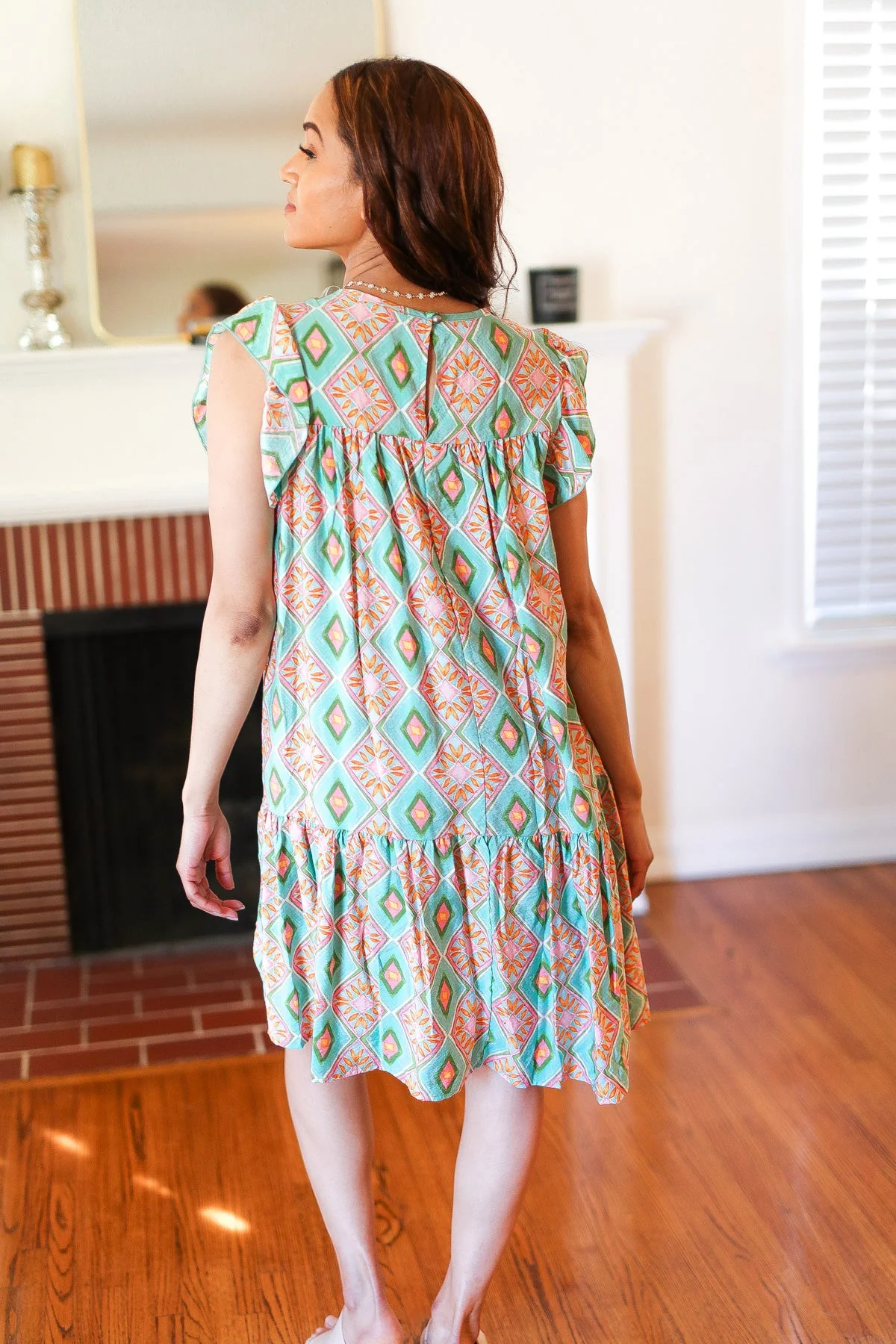 Mint Geo Boho Print Yoke Poplin Woven Dress (Open Pack) - Image 13