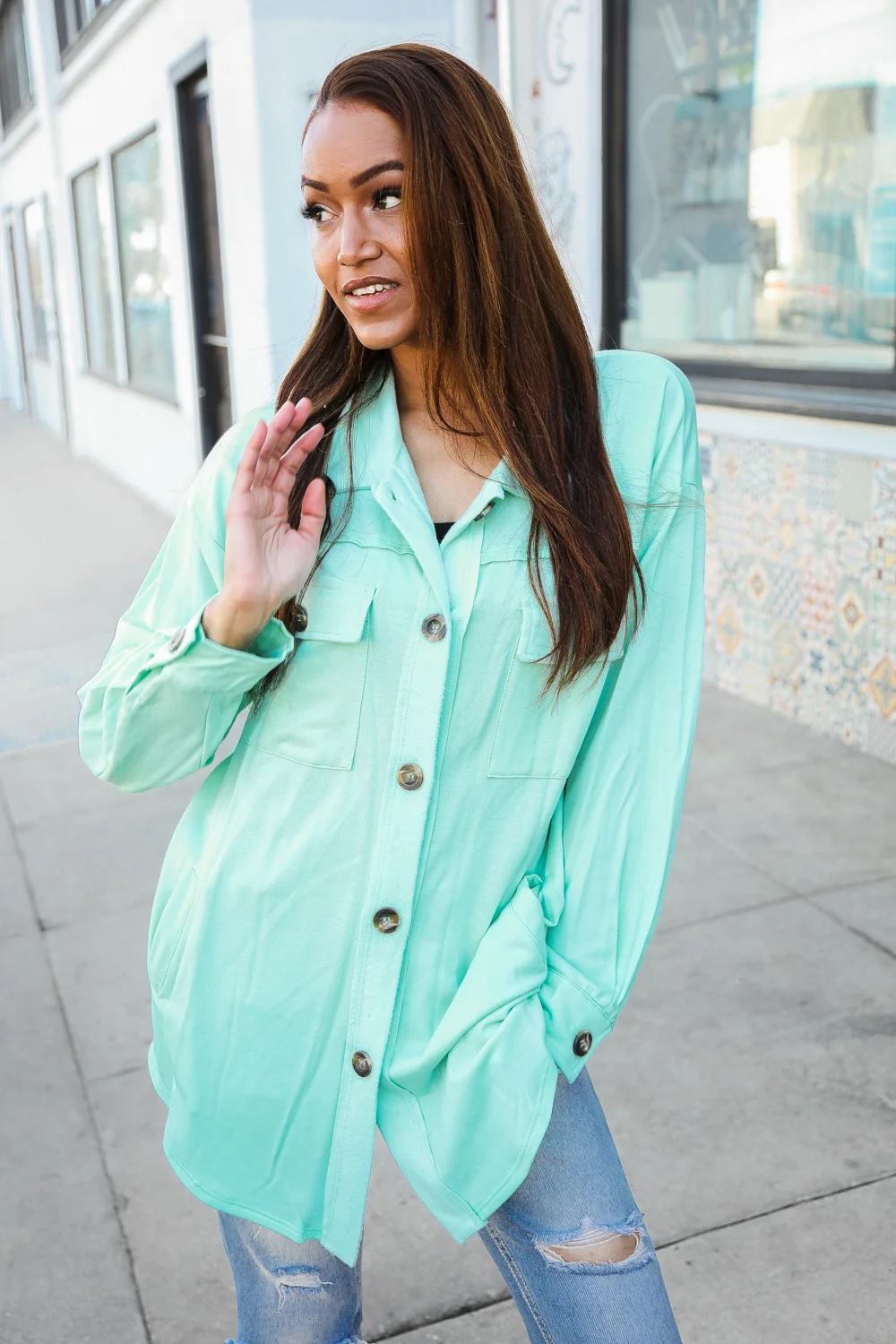 Mint Pocketed Soft Shacket - Image 3