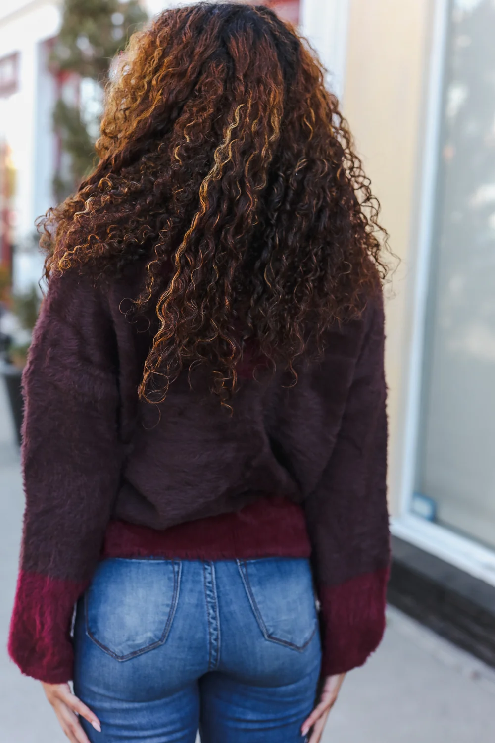 Mocha & Burgundy Thick Fur Sweater - Image 7