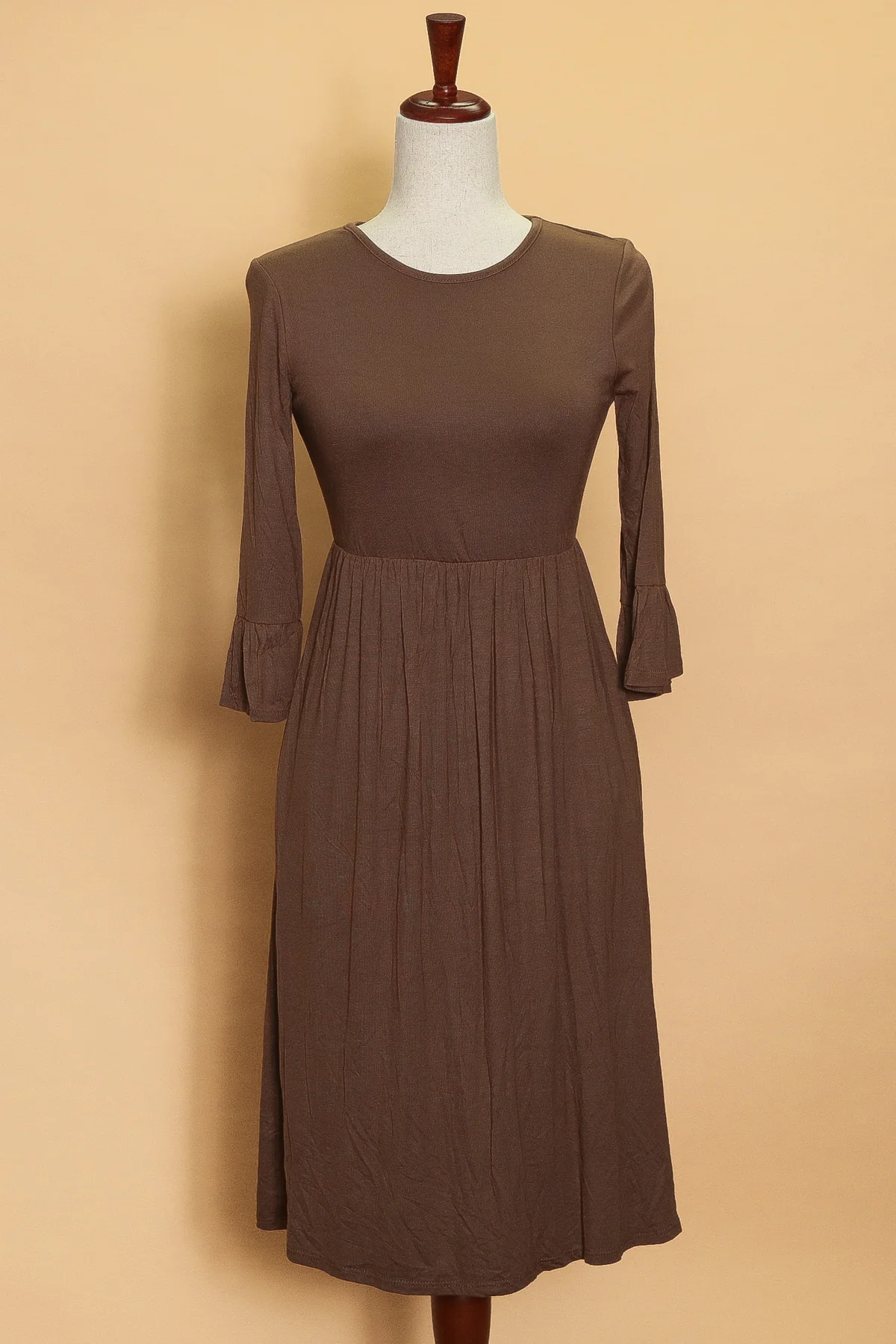 Mocha Cinch Waist Midi Dress