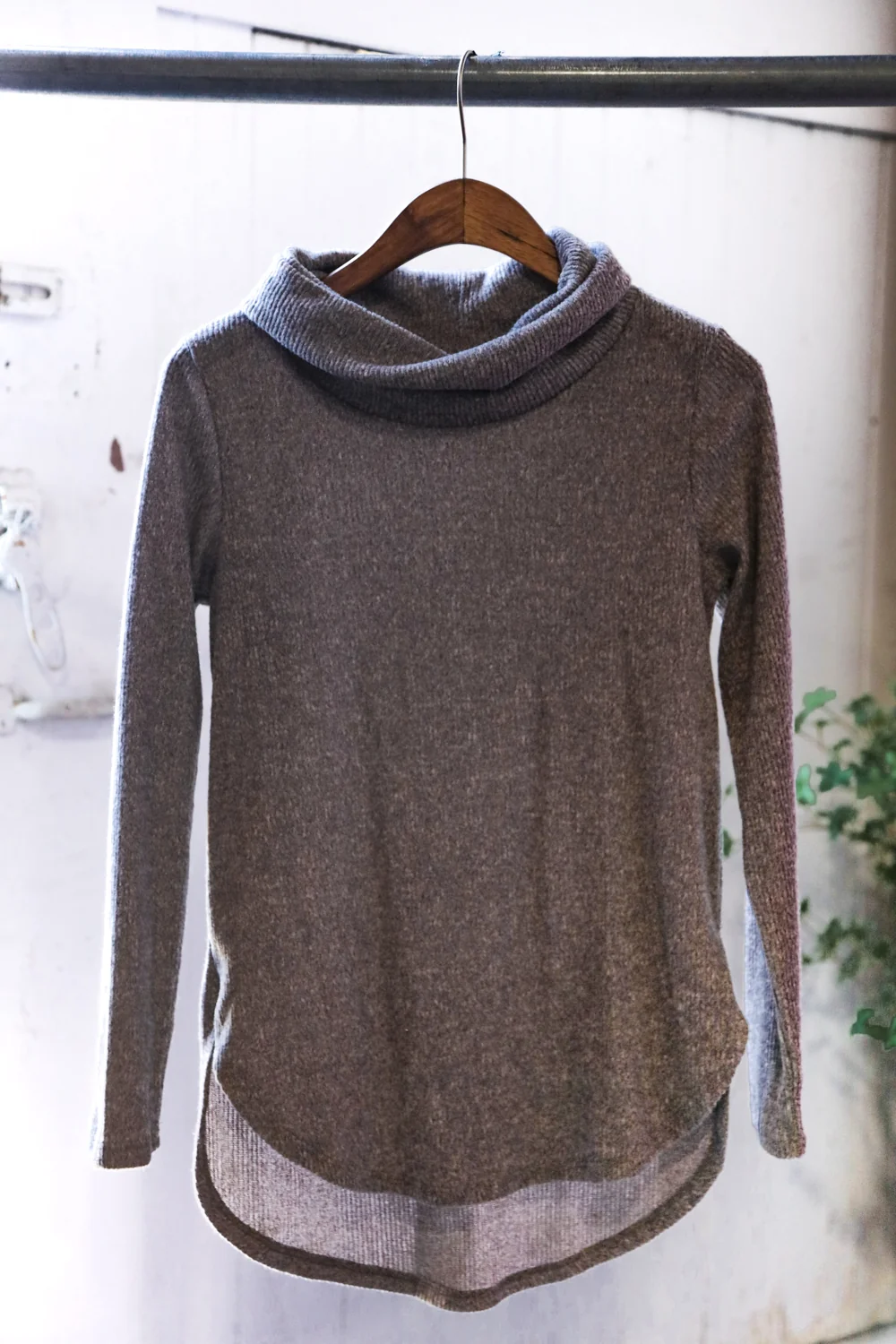 Mocha Heathered Cowl Neck Sweater