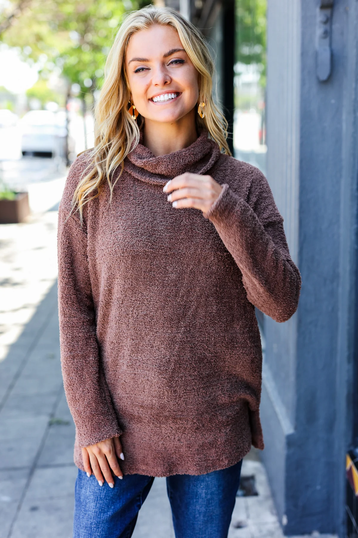Mocha Sherpa Cowl Neck Sweater - Image 4