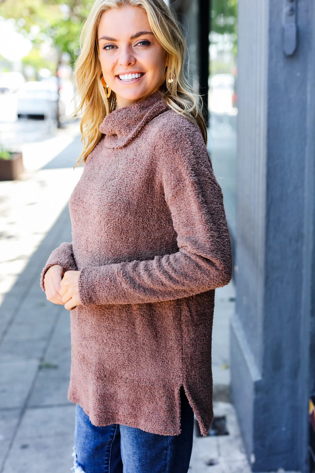 Mocha Sherpa Cowl Neck Sweater - Image 8