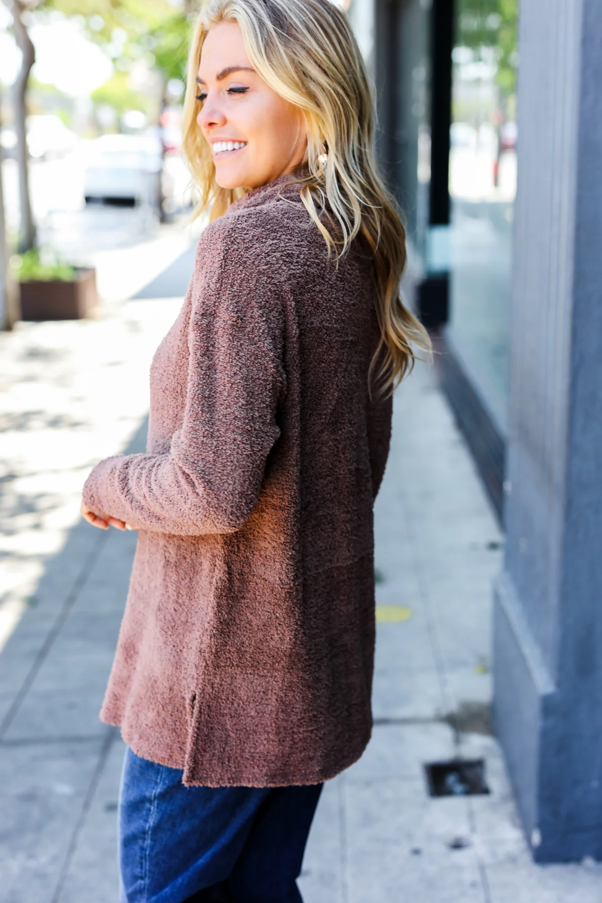 Mocha Sherpa Cowl Neck Sweater - Image 9