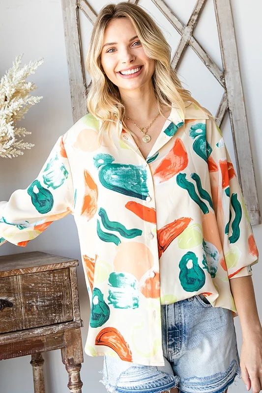 MULTI ABSTRACT PRINT L/S BUTTON DOWN TOP - Image 11