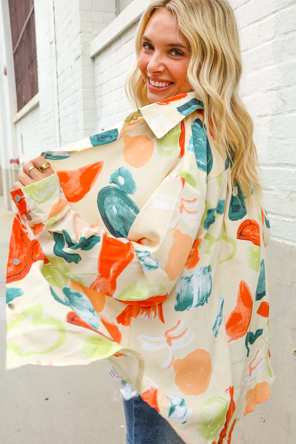 MULTI ABSTRACT PRINT L/S BUTTON DOWN TOP - Image 5
