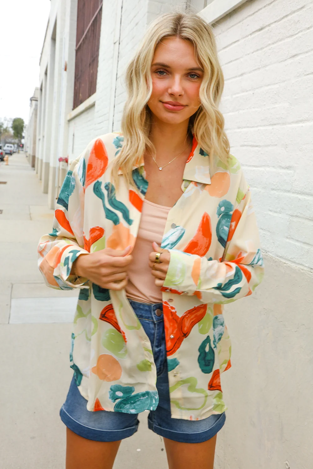 MULTI ABSTRACT PRINT L/S BUTTON DOWN TOP - Image 7