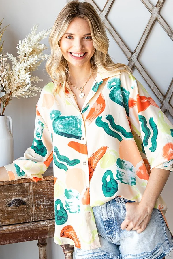 MULTI ABSTRACT PRINT L/S BUTTON DOWN TOP - Image 9