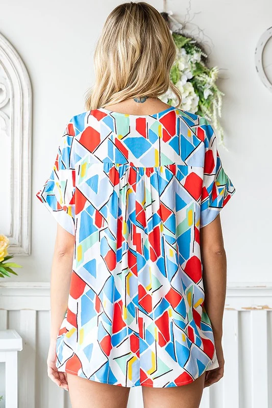 Multi Abstract Print V-Neck Top - Image 2