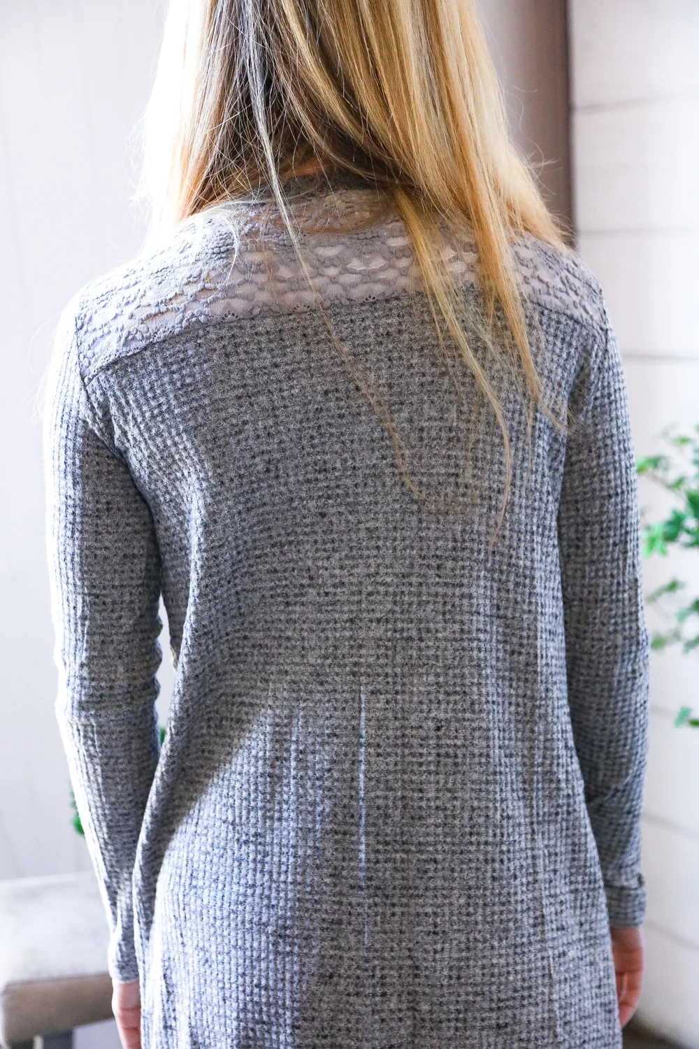 Grey Button Down Lace Back Cardigan - Image 6