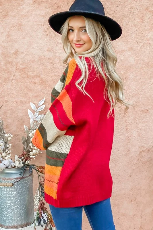 Multi Fall Color Stripe Thick Sweater - Image 3