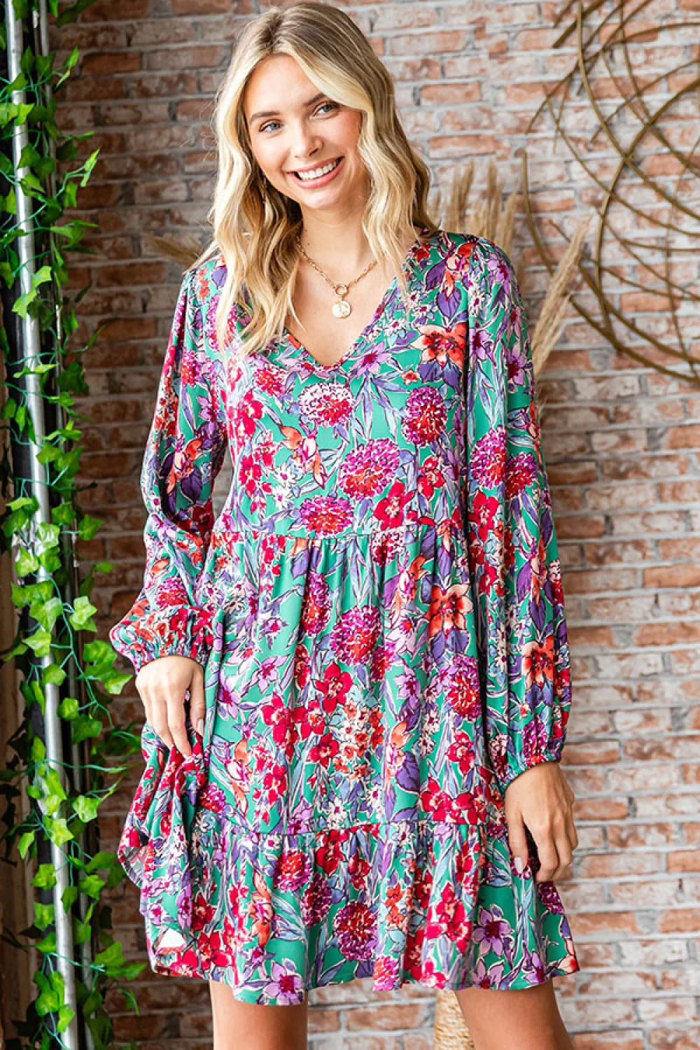Multi Floral L/S Dress - Image 6