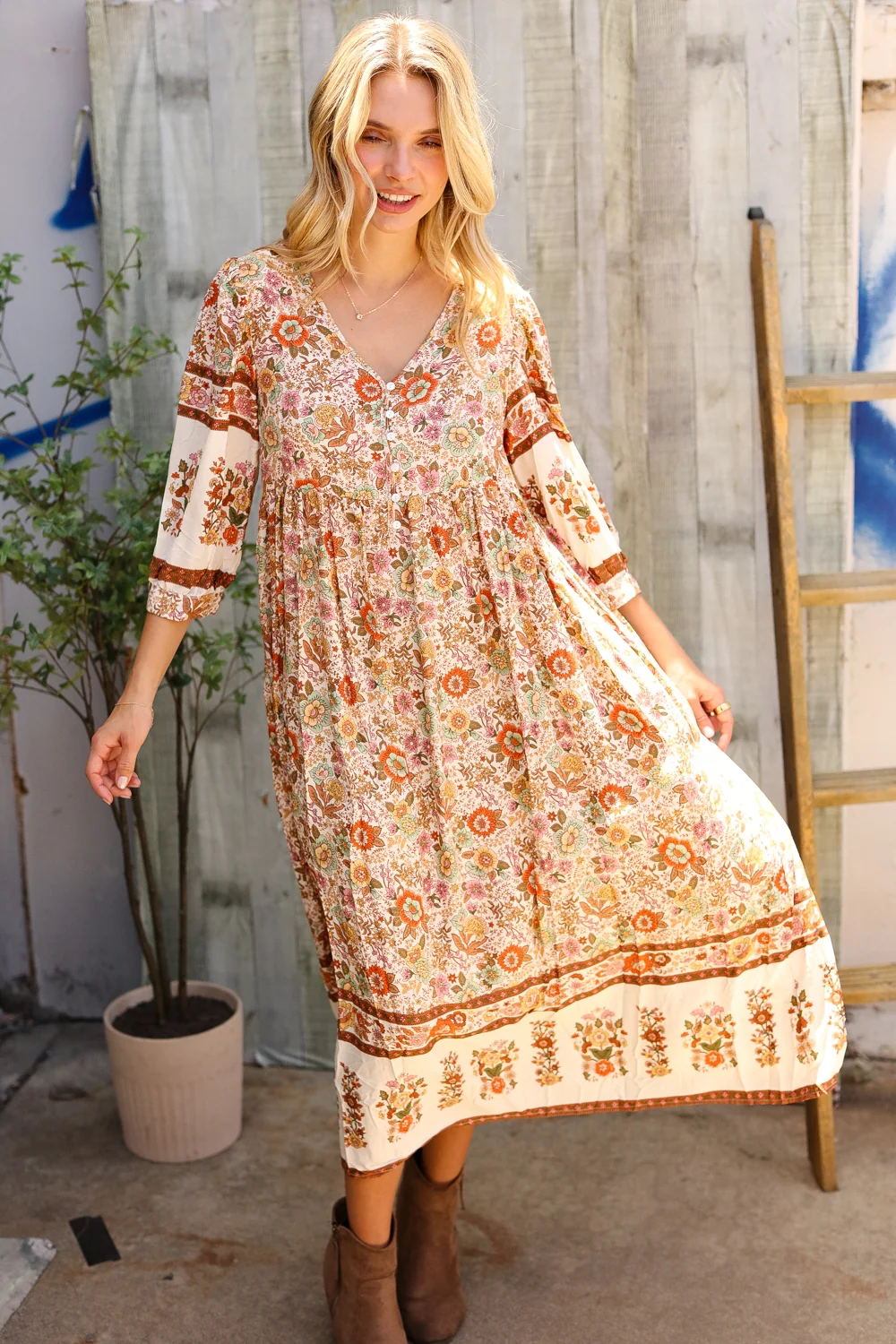 Multi Floral Woven Dress - Image 6