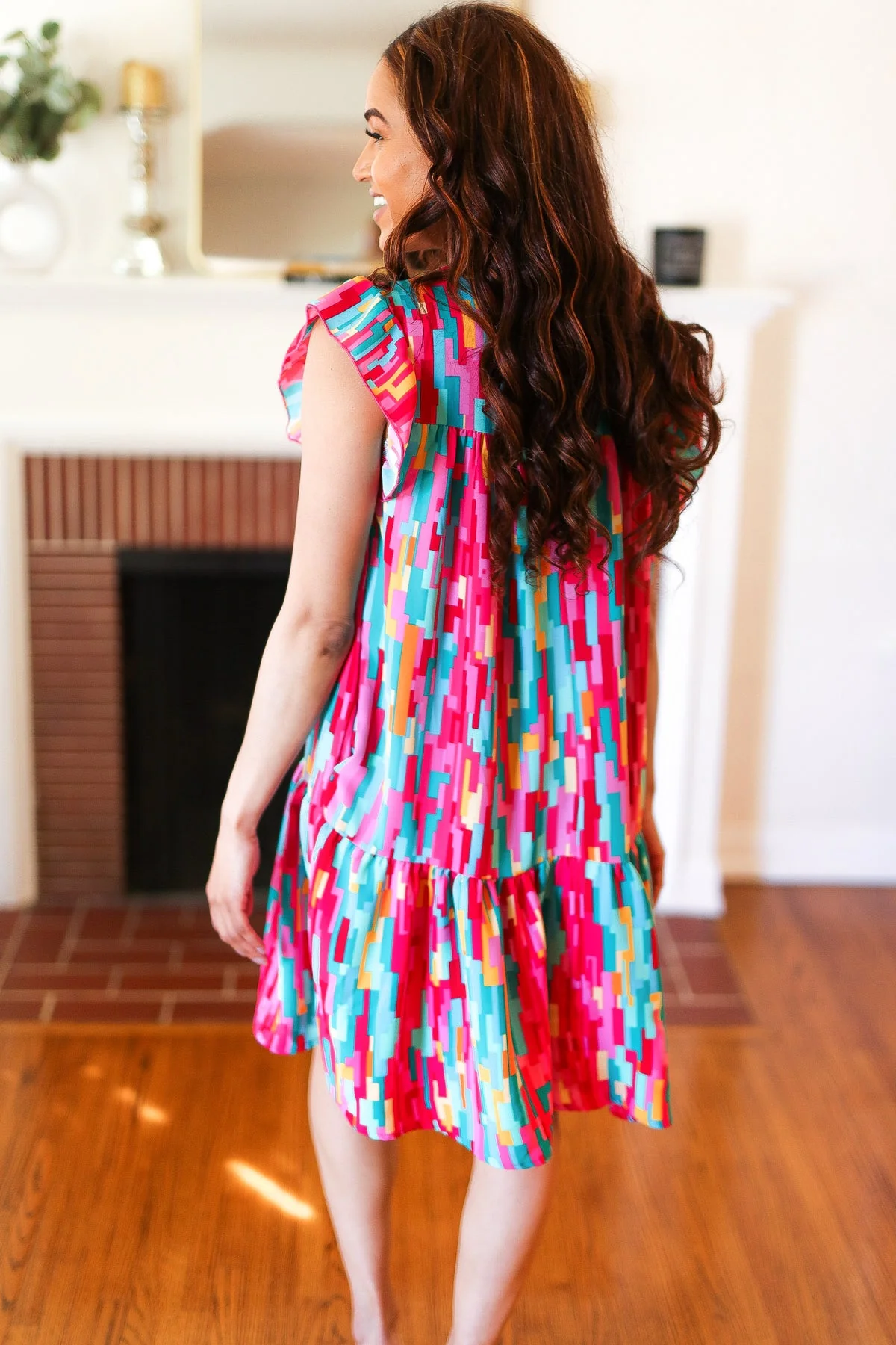 Feeling Bold Multicolor Abstract Print Tiered Ruffle Sleeve Dress (Open Pack) - Image 6
