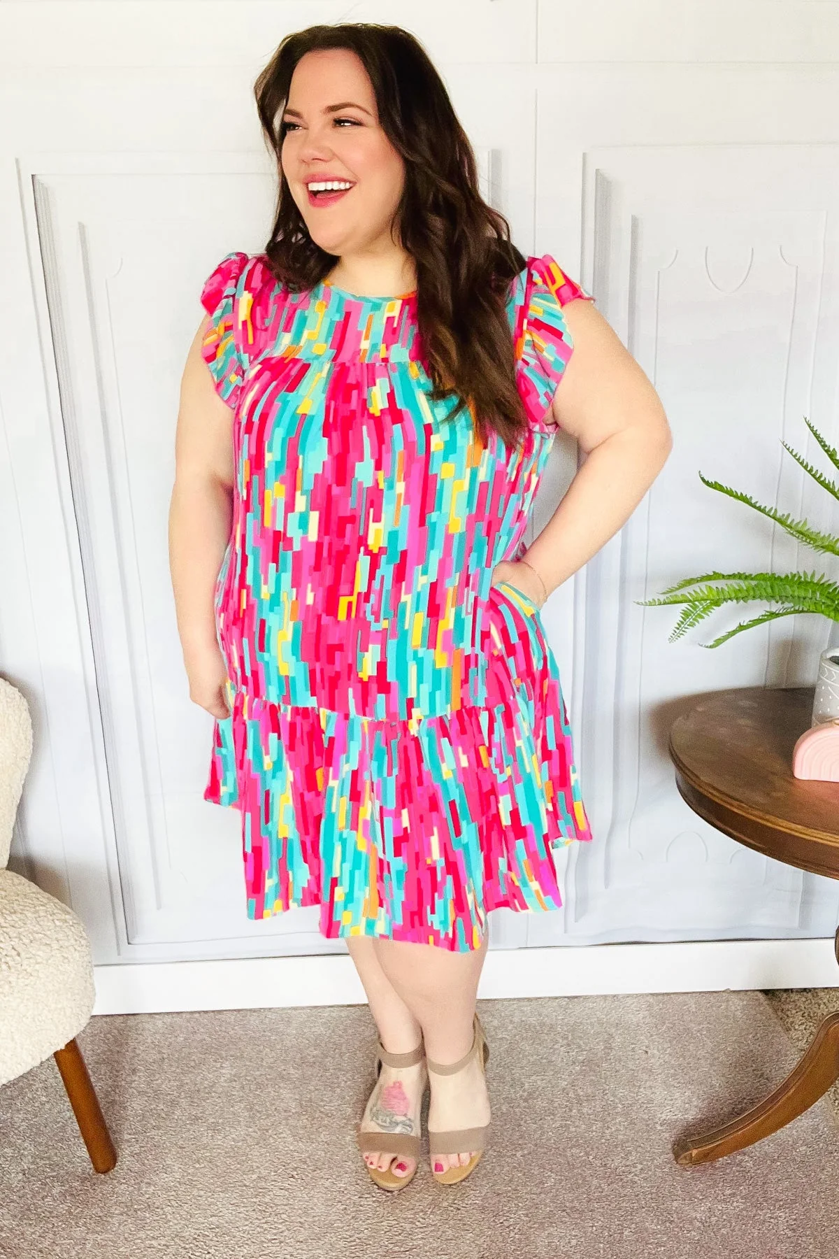 Feeling Bold Multicolor Abstract Print Tiered Ruffle Sleeve Dress (Open Pack) - Image 7
