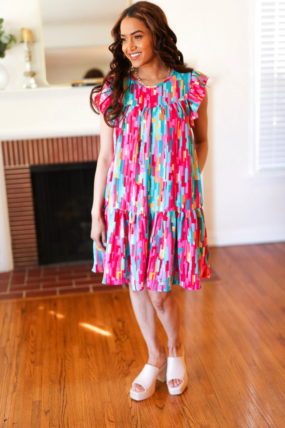 Feeling Bold Multicolor Abstract Print Tiered Ruffle Sleeve Dress (Open Pack) - Image 8
