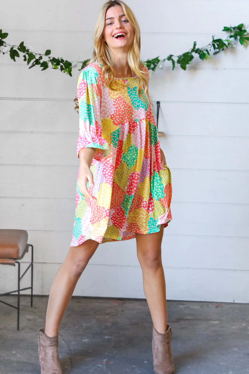 Multicolor Floral Patchwork Fit and Flare Dress (Open Pack) - Image 6