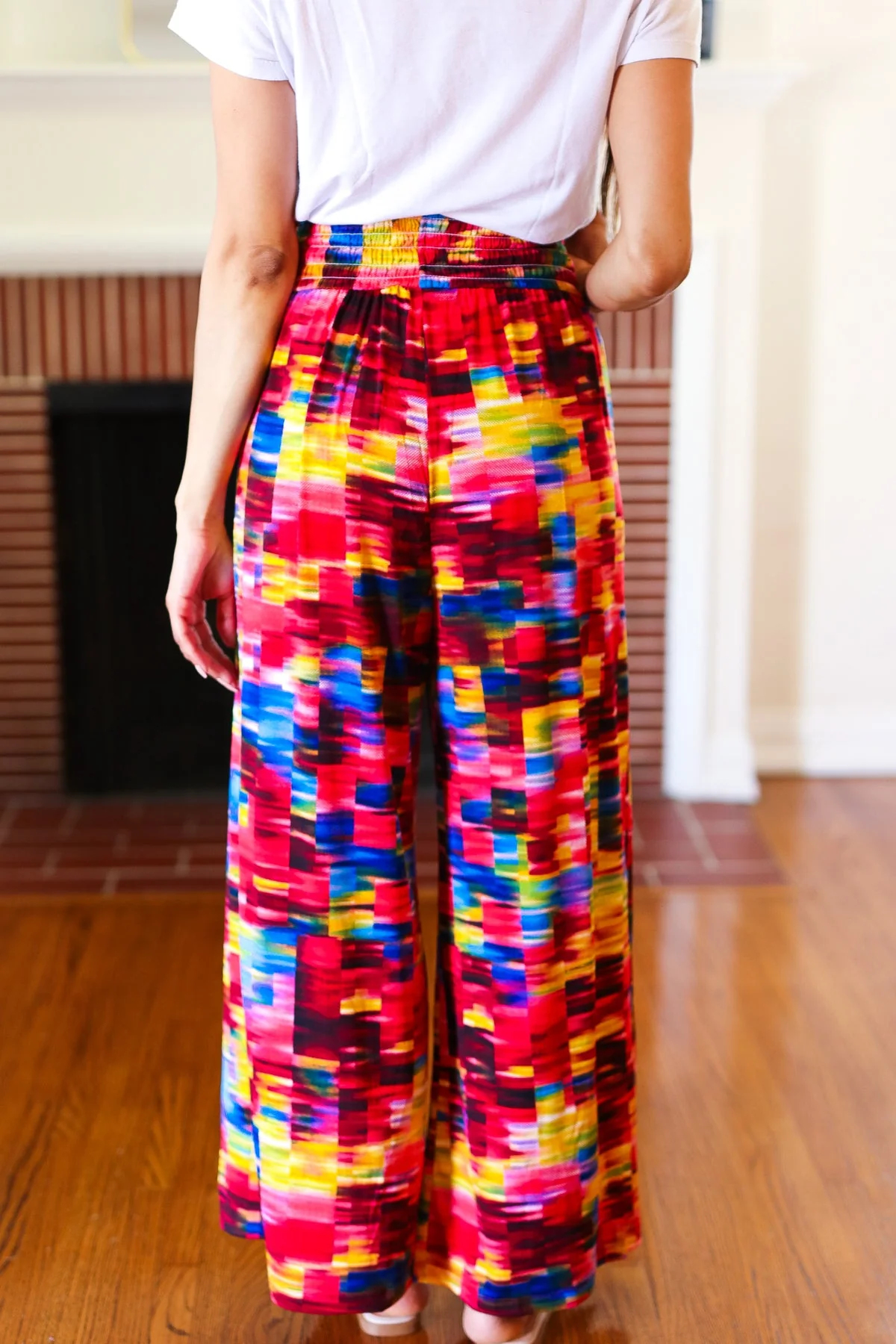 Vacay Vibes Kaleidoscope Smocked Waist Side Slit Palazzo Pants (Open Pack) - Image 3