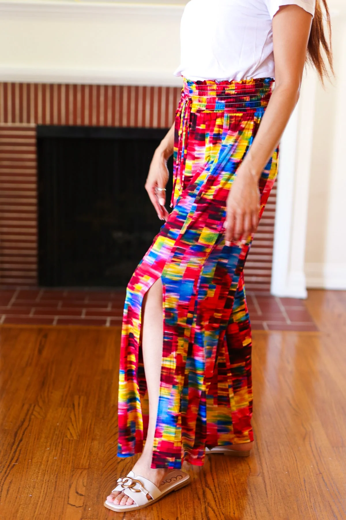 Vacay Vibes Kaleidoscope Smocked Waist Side Slit Palazzo Pants (Open Pack) - Image 4
