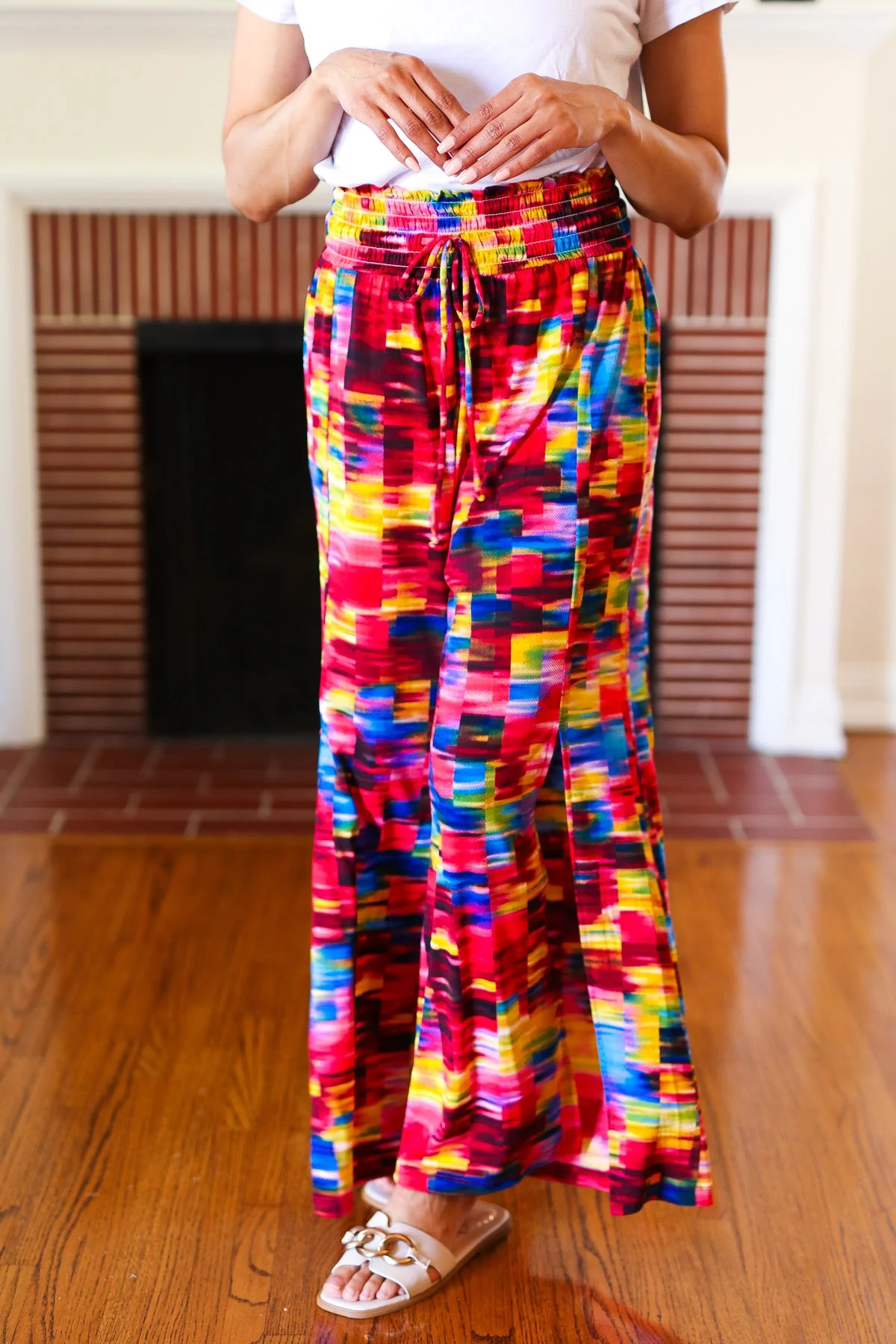 Vacay Vibes Kaleidoscope Smocked Waist Side Slit Palazzo Pants (Open Pack) - Image 6