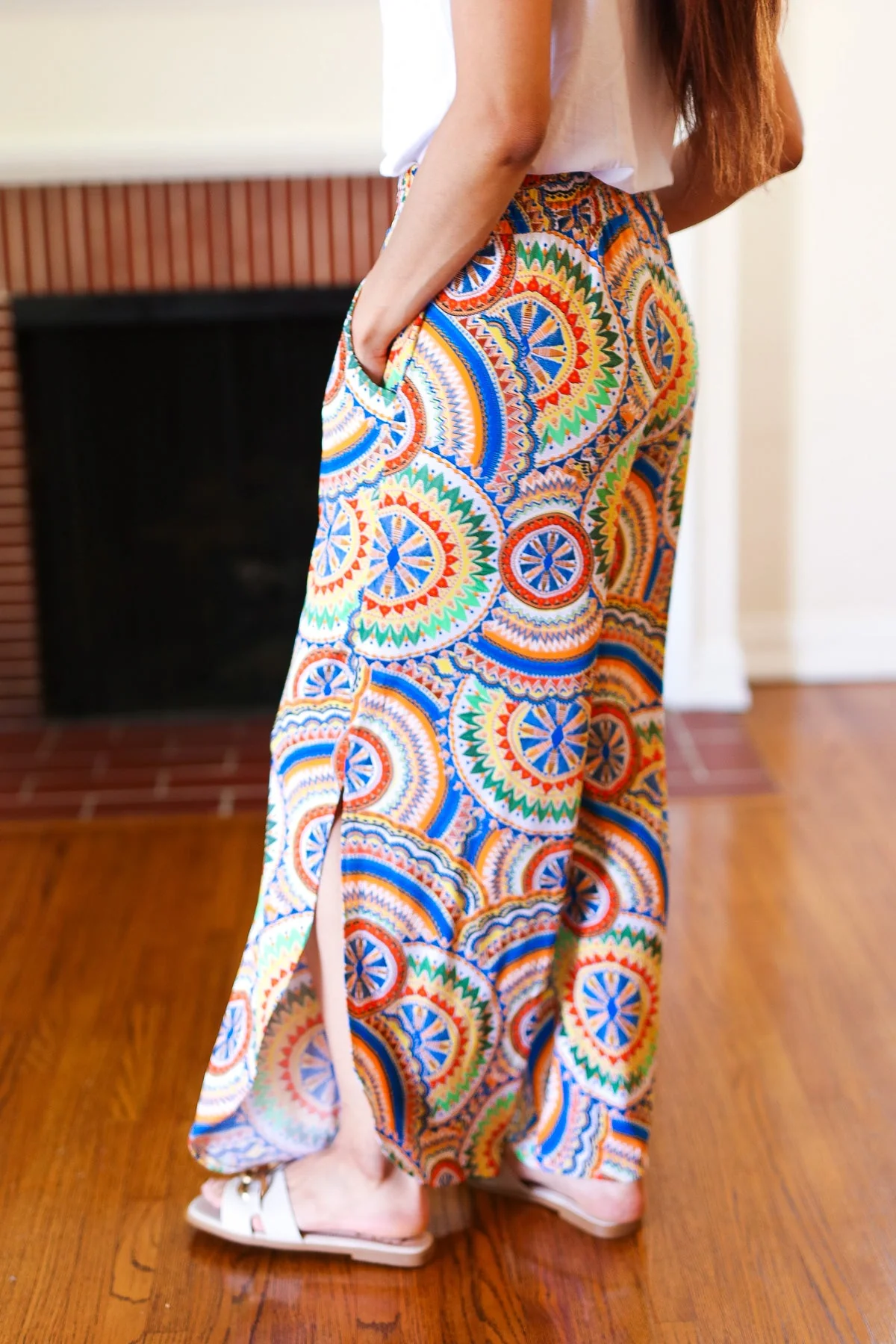 Multicolor Mandala Smocked Waist Side Slit Palazzo Pants (Open Pack) - Image 5