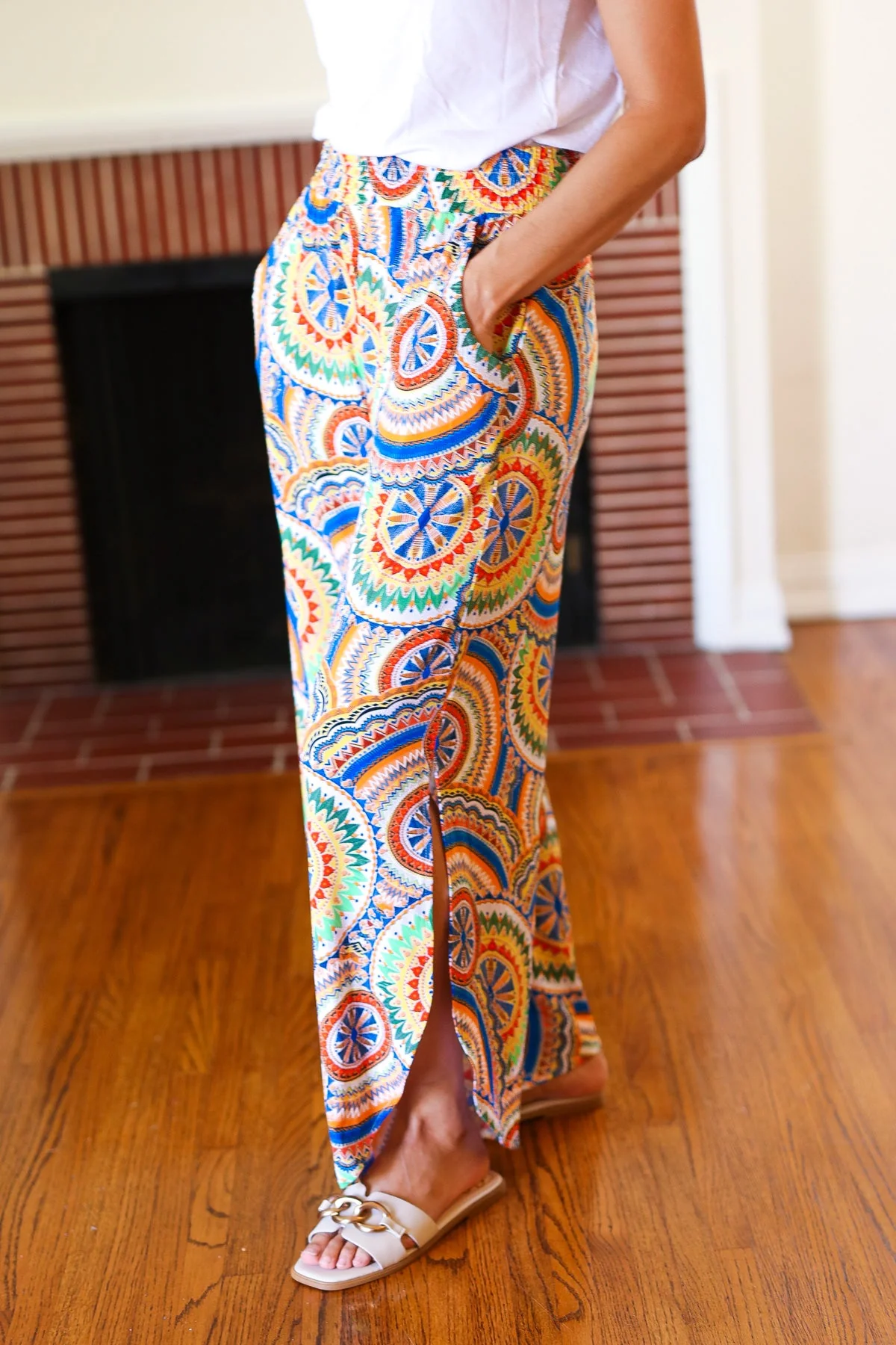Multicolor Mandala Smocked Waist Side Slit Palazzo Pants (Open Pack) - Image 8