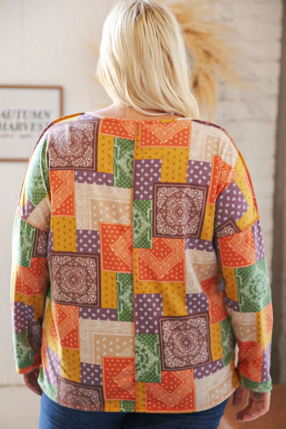 Multicolor Patchwork Button Down Terry Outseam Top - Image 5