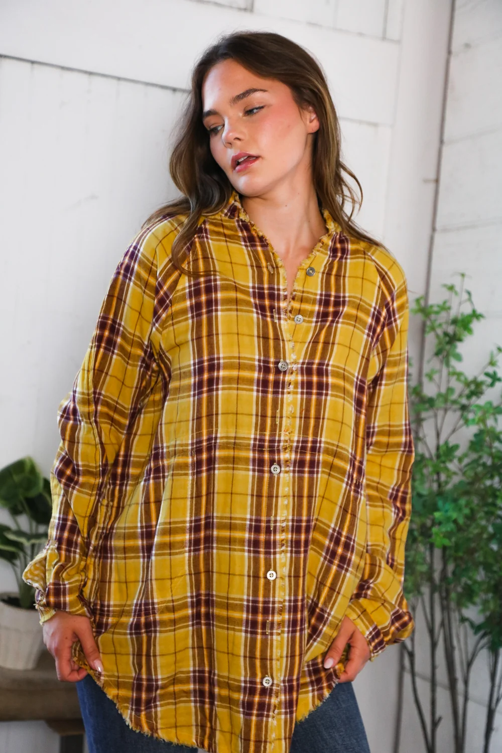 Mustard Plaid Design Blouse - Image 5