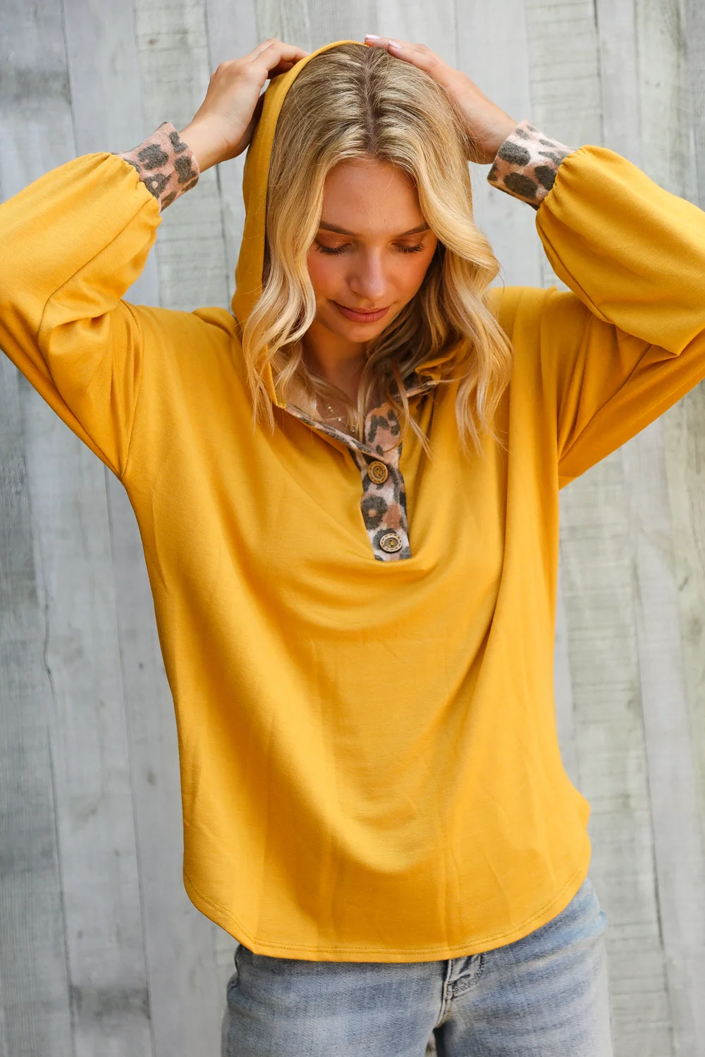 Mustard French Terry Animal Hoodie - Image 5
