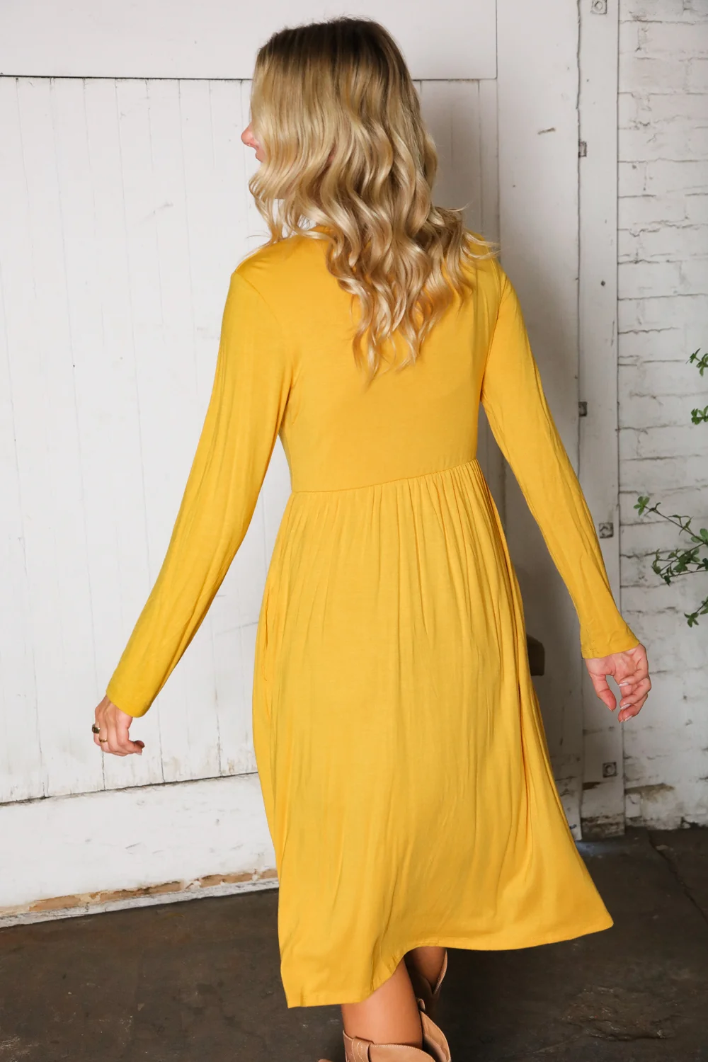 Mustard Midi Babydoll Dress - Image 4