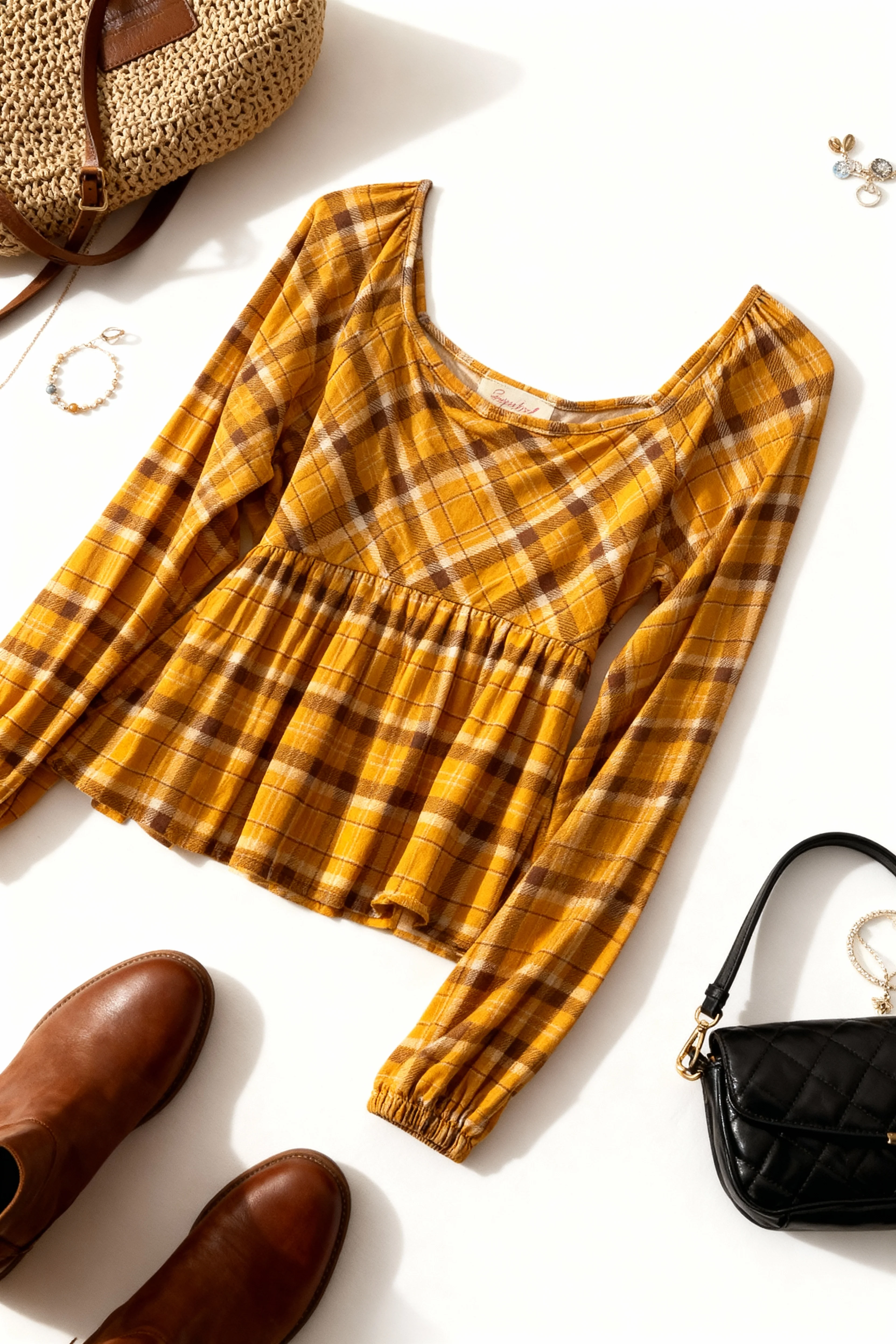 Mustard Plaid Top