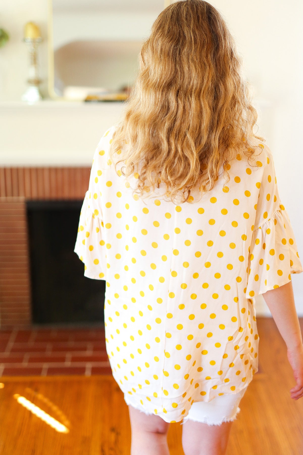 Mustard Polka Dot Bell Sleeve Blouse - Image 5