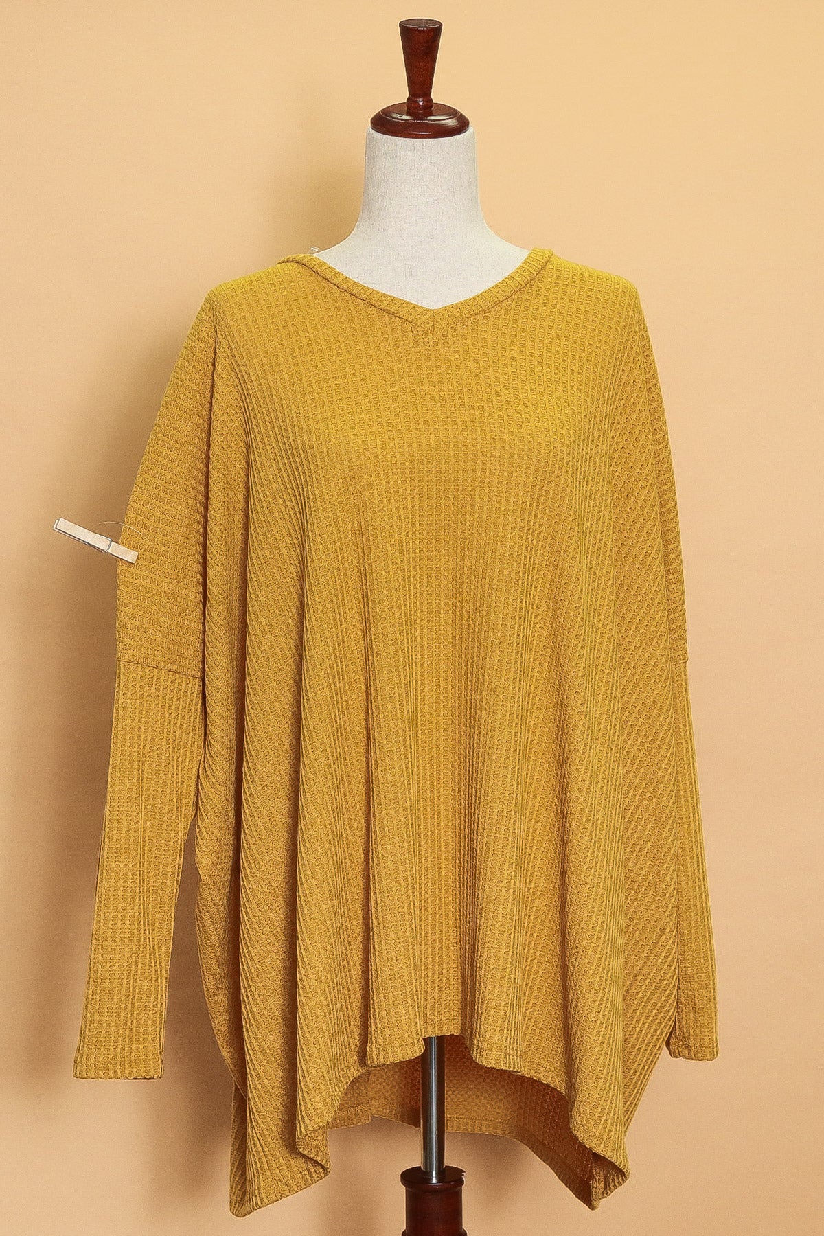 Mustard Waffle V Neck Long Sleeve