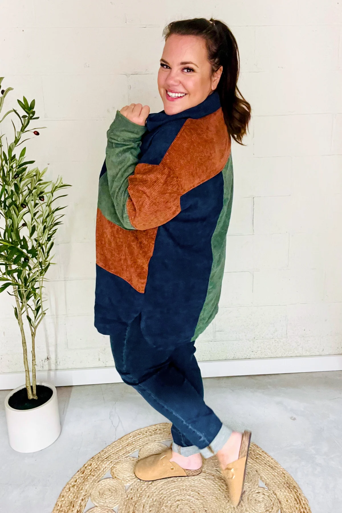 Plus Navy Combo Ribbed Color Block Shacket - Image 4