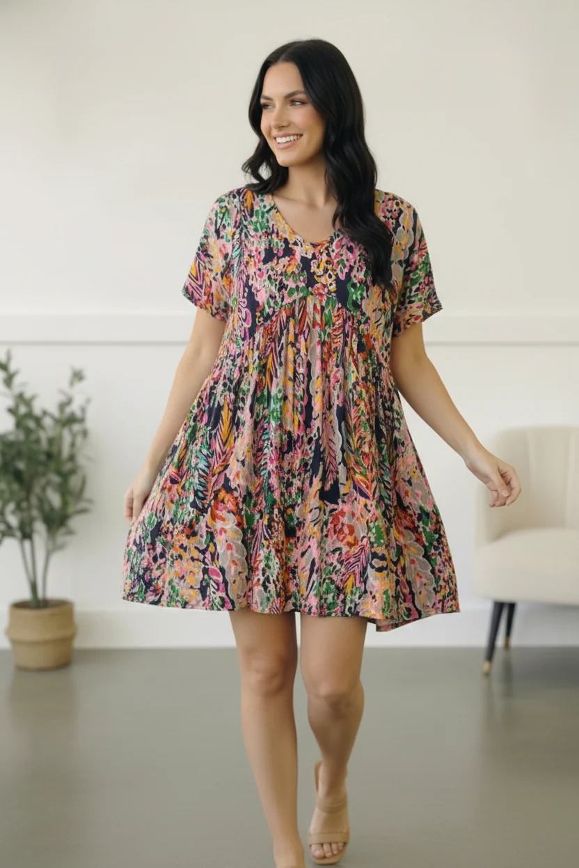 Navy Floral Babydoll Dress - Image 4