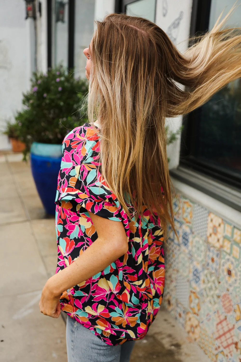 Navy Floral Multi Print Top - Image 6