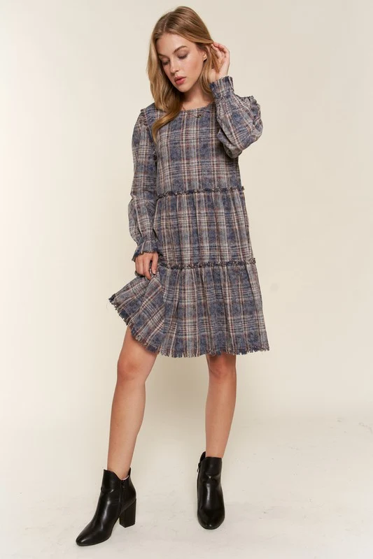 Navy Washed Plaid Tiered Dress¹ - Image 7