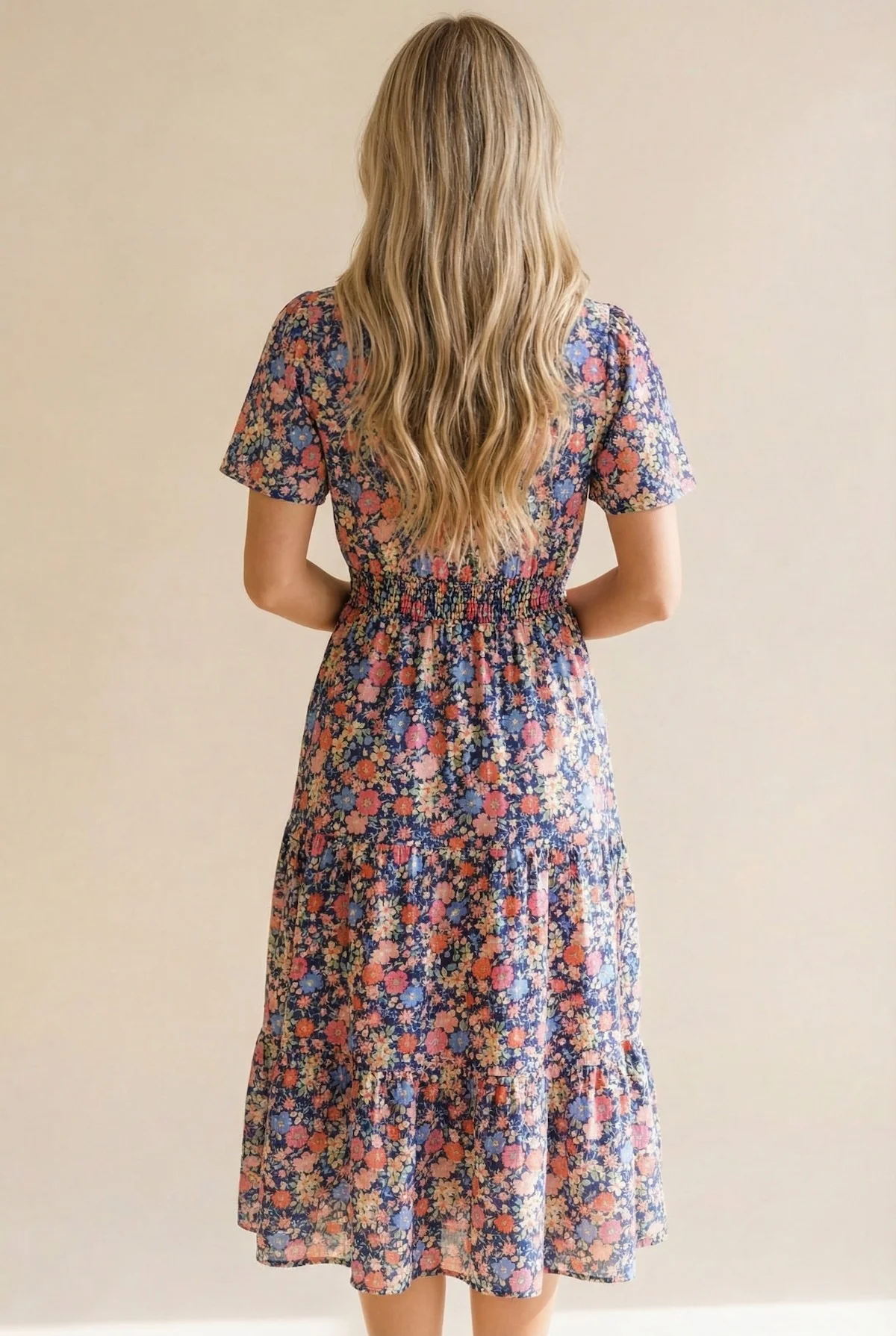 PLUS NOTCH NECK SMOCKED WAIST TIERED FLORAL DRESS - Image 4
