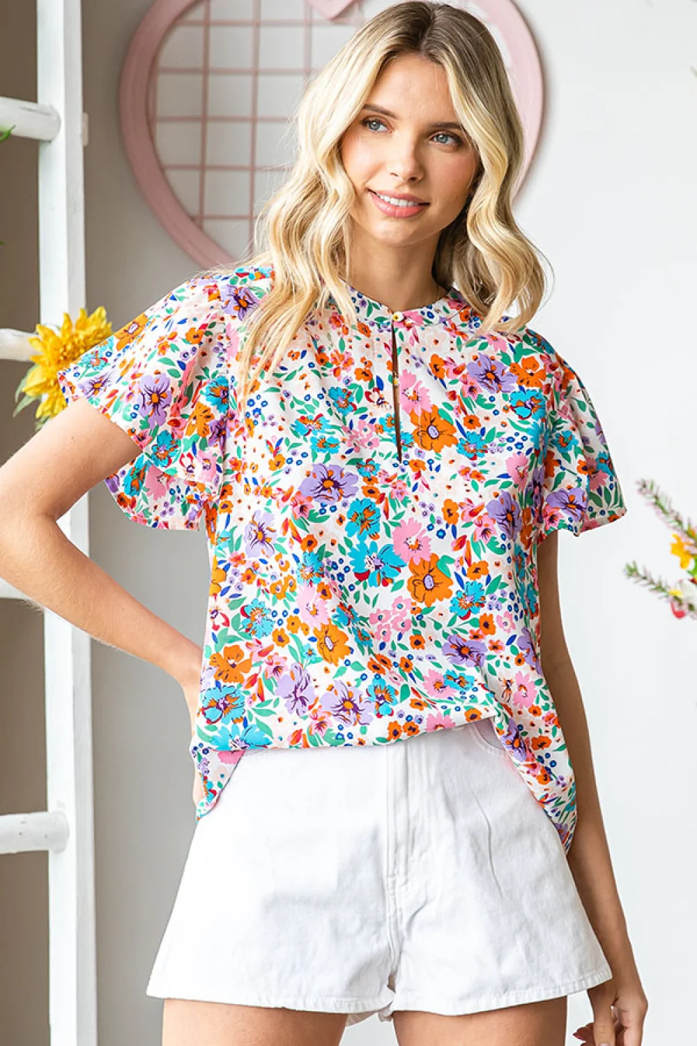 OFF WHITE FLORAL PRINT BUTTON TOP - Image 6