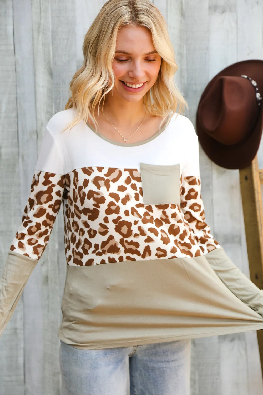 Olive Animal Color Block Top - Image 4