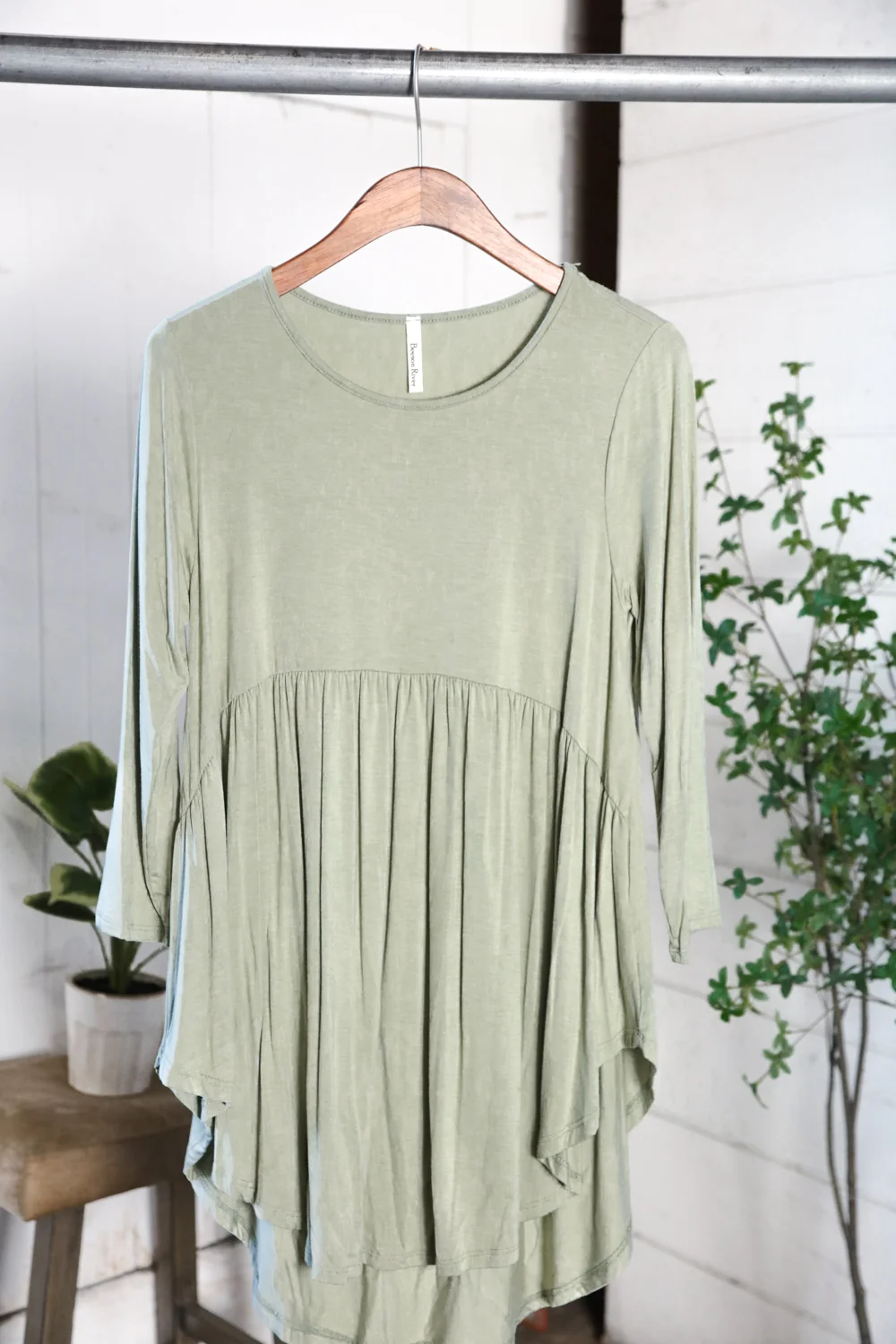 Olive Grey Babydoll 3/4 Sleeve Top